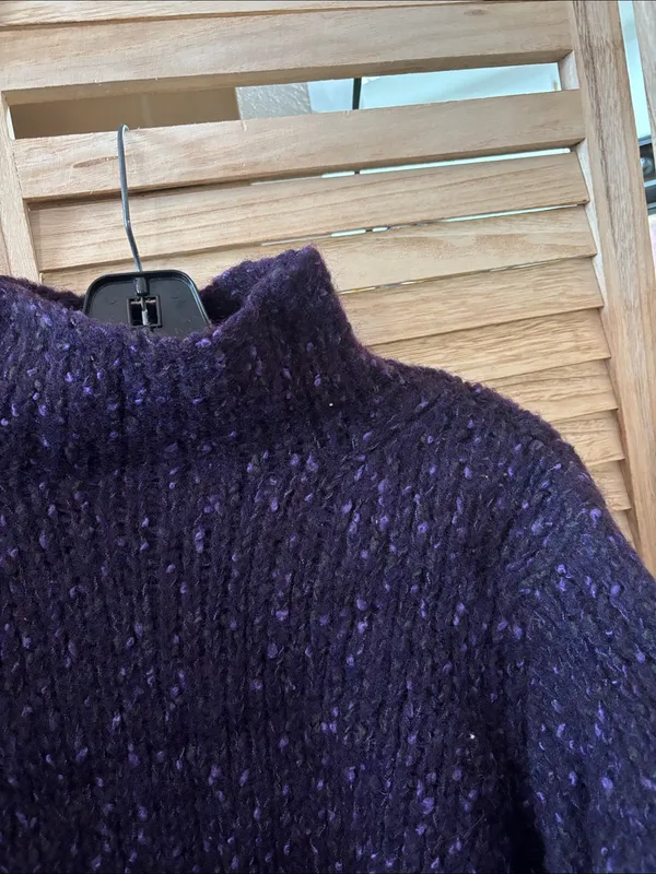 Ann Taylor Heavyweight Deep Purple Wool Blend Mock Turtleneck Sweater Medium - Image 2