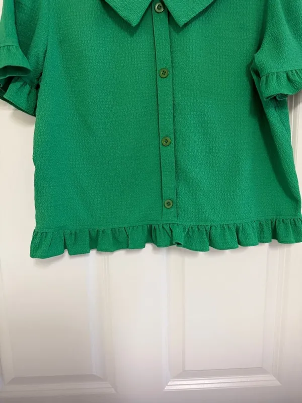 SHEIN Clasi Elegant Women V-Neck Blouse With Ruffle Trim Short Sleeve Top Sz XL - Image 7