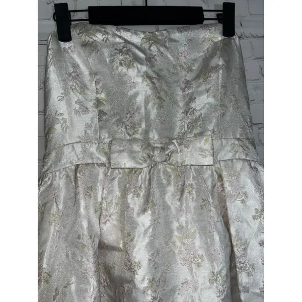Storia Women Champagne Silver Floral Jacquard Strapless Bow Cocktail Dress L NEW - Image 2