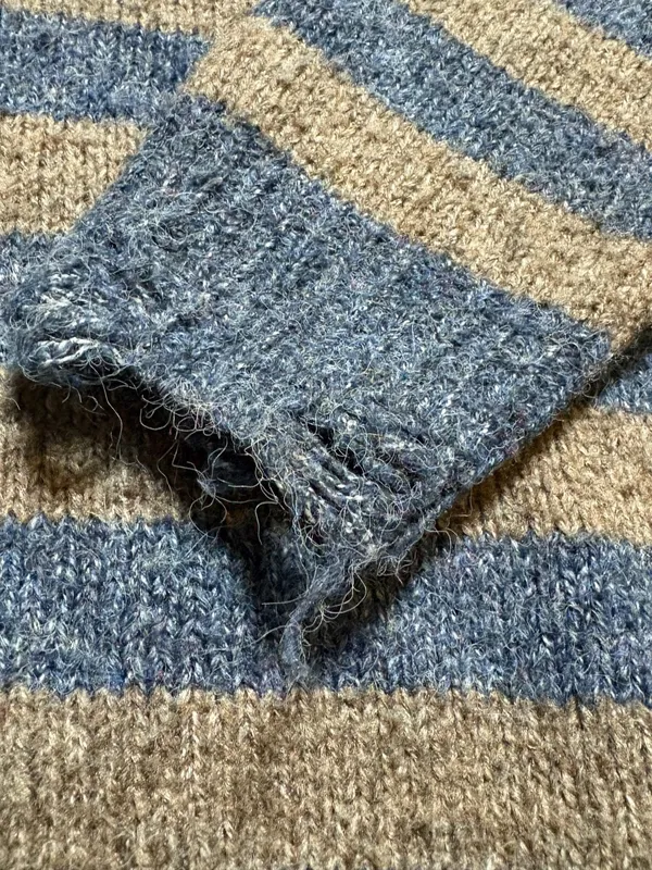 Lumiere Blue and‎ Brown Striped Grunge Distressed Knit Sweater - Image 4