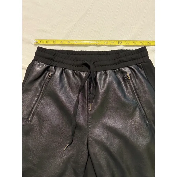 Fate Faux Leather Front Jogger Pants Black Mixed Media Drawstring Size L‎ - Image 5