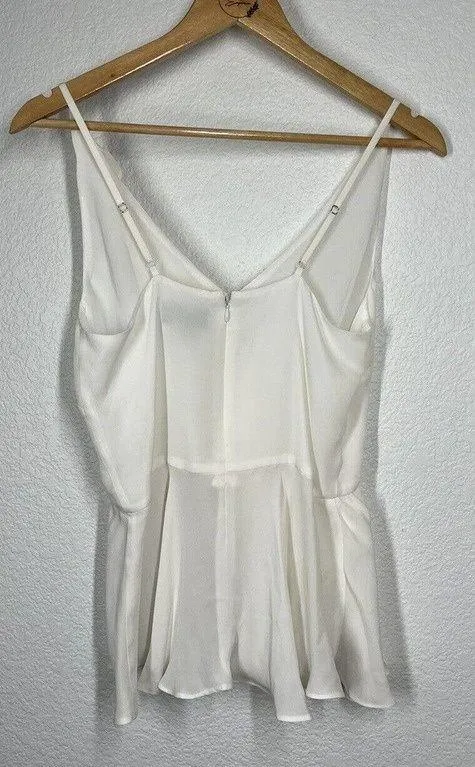 Intermix Tess Ruffled Sleeveless Top Size P Ivory Silk Tank XS - Image 6