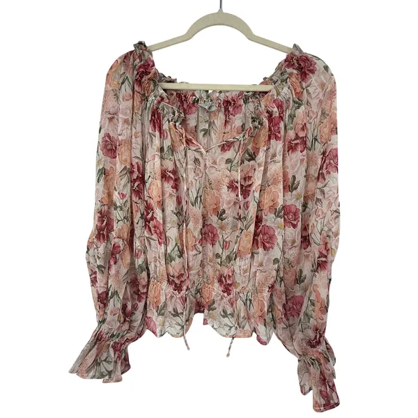 Dress Forum Los Angeles Floral Peasant Blouse Cottagecore Romantic Boho Top M - Image 2