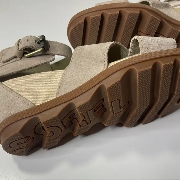 Sorel Women's‎ Beige Suede Wedge Ankle Strap Zip Sandals Size 8.5 - Image 3