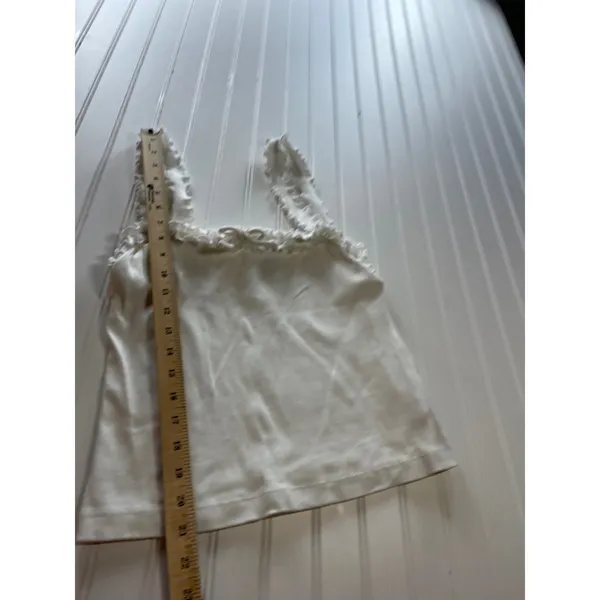 Maeve Anthropologie White Ribbed Ruffle Trim Camisole Tank Top Bow Detail Large - Image 6