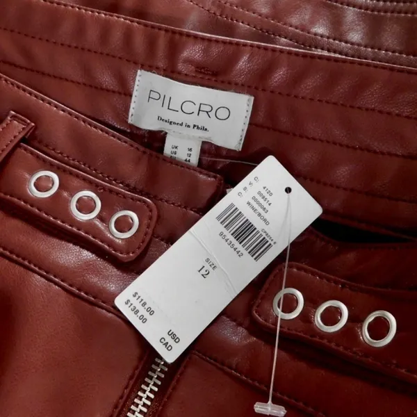 NWT!! Anthropologie PILCRO Fit-and-Flare Faux Leather‎ Mini Skirt Wine Moto 12 - Image 11