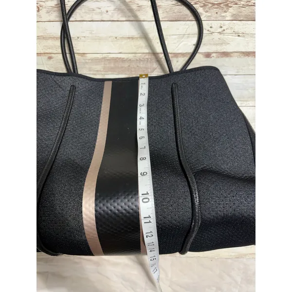 Haute Shore Greyson Neoprene Tote Bag Stripe Black Shoulder - Image 6