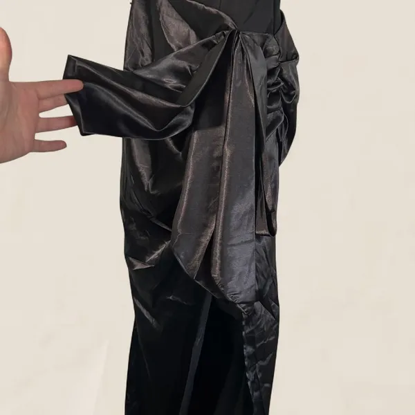 Mable silky draped bow side statement high slit maxi dress | small Black - Image 2