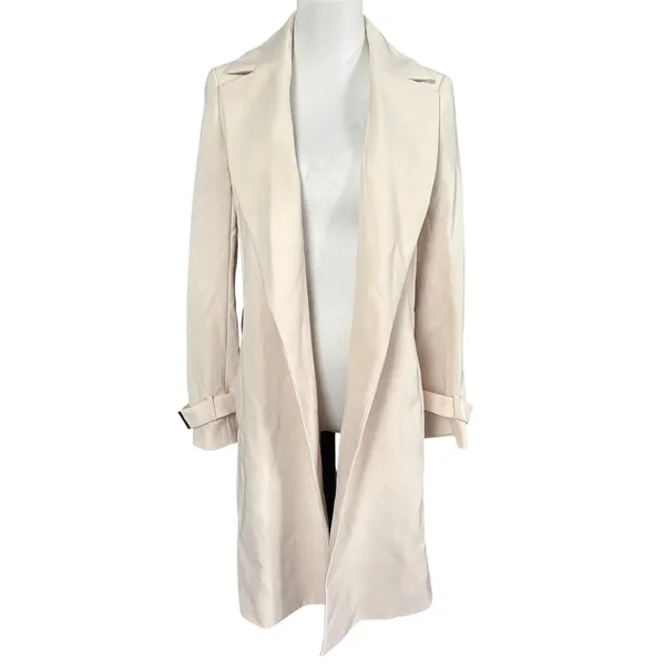 H&M Mid Length Wrap Trench Coat Sz 2 Beige‎ Neutral Chic - Image 2