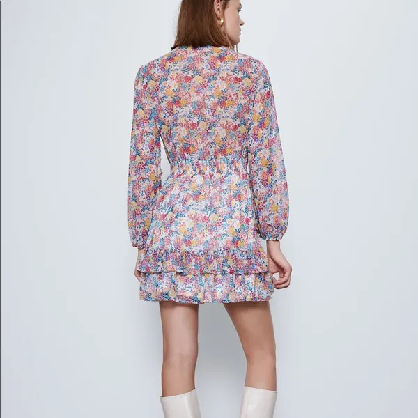 Zara RUFFLED FLORAL PRINT LONG SLEEVE MINI DRESS Size S NEW. - Image 7