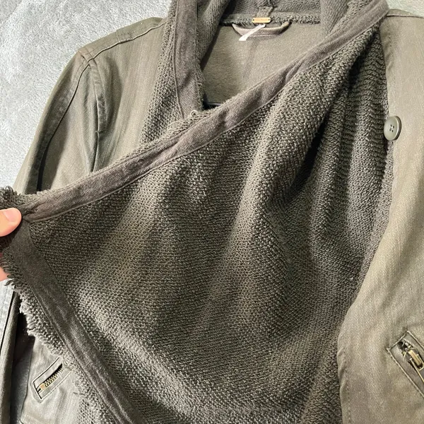 Free People Draped Scarf Collar Faux Leather Jacket Boho Grunge Biker 2‎ Green - Image 4