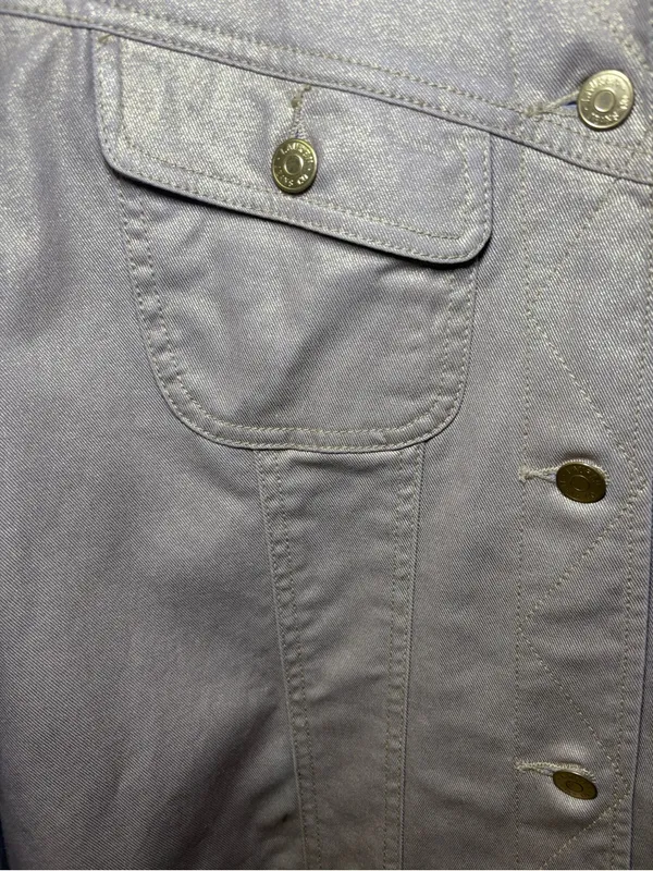 Lauren Jeans Co Ralph Lauren Women's Demin Gold Metallic Button Up Jacket Sz L - Image 3