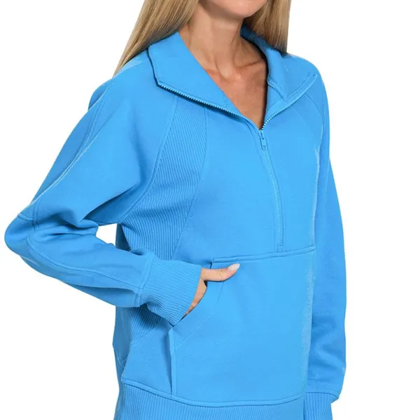 Zenana Half Zip Fleece Sweatshirt with kangaroo Pocket‎ - Image 3