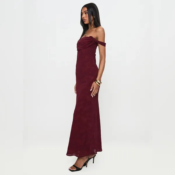 Princess Polly Azura Off The Shoulder Maxi Dress Burgundy - Image 2