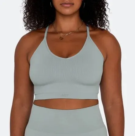 SET ACTIVE Sculptflex Set (XS) - Ribbed V Bra & Leggings, Light Blue Grey - Image 7