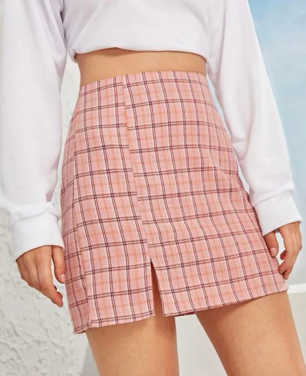 SheIn Plaid Pink Skirt - Image 3