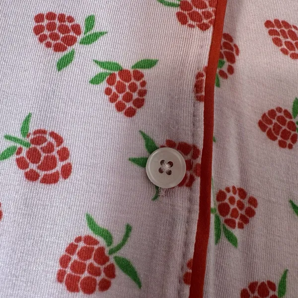 Kate Spade NY Strawberry Print Pajama Set 2 Piece Short Sleeve Pants Size L Pink - Image 9
