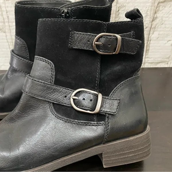 LUCKY BRAND Black Leather Double Buckle Moto Ankle Boots Size 7.5 - Image 6