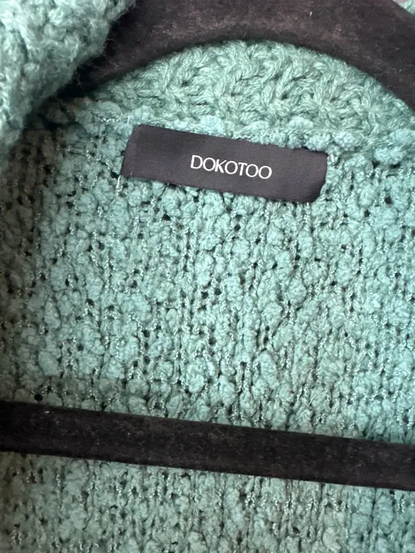 Women M Dokotoo Green Popcorn Knit Open Front Cardigan Sweater Textured - Image 2