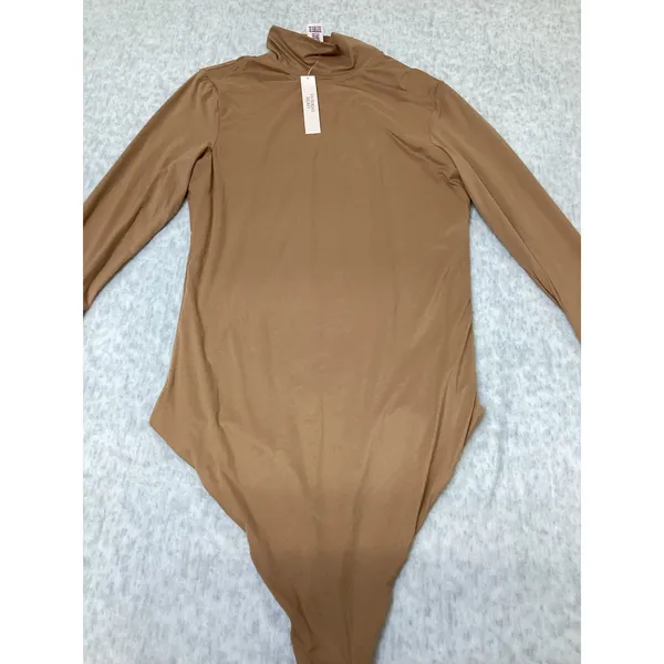 Victoria's Secret Mock Neck Long Sleeve Bodysuit Tan Brown Gold‎ V Hardware L.. - Image 2