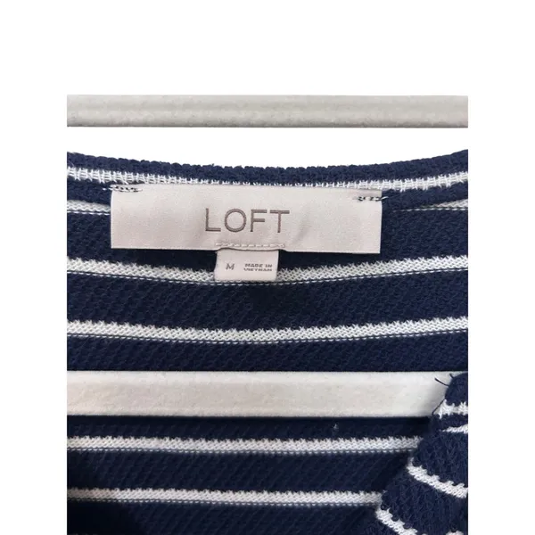 LOFT Womens Navy Blue Striped Cotton Short Sleeve Dress Nautical Coastal Medium - Image 3