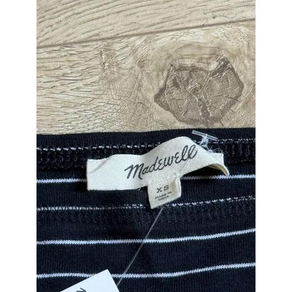 NWT Womens Madewell Ribbed Boat neck Tee black white Stripe stretch cotton XS - Image 5