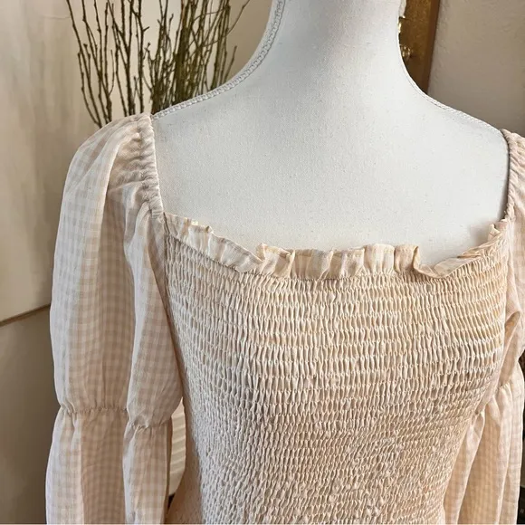 REVOLVE SNDYS‎ Gingham Courtney Dress in Cream Size 8 Smocked Midi - Image 5