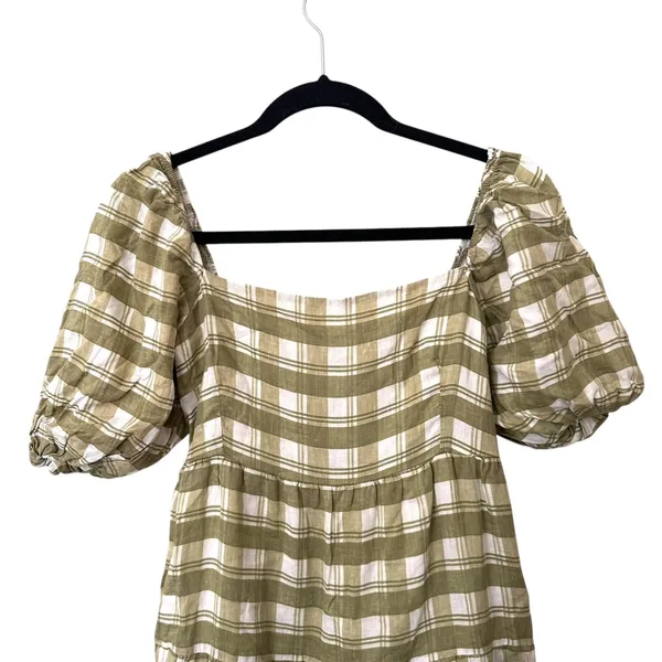 FAITHFULL THE BRAND Leilani Checkered Linen Mini‎ Dress Green Sz 6 - Image 5