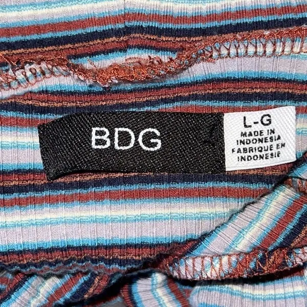 Urban Outfitters BDG Kaylyn Turtleneck‎ Y2K Ribbed Gray Stripe Mini Dress Large - Image 8