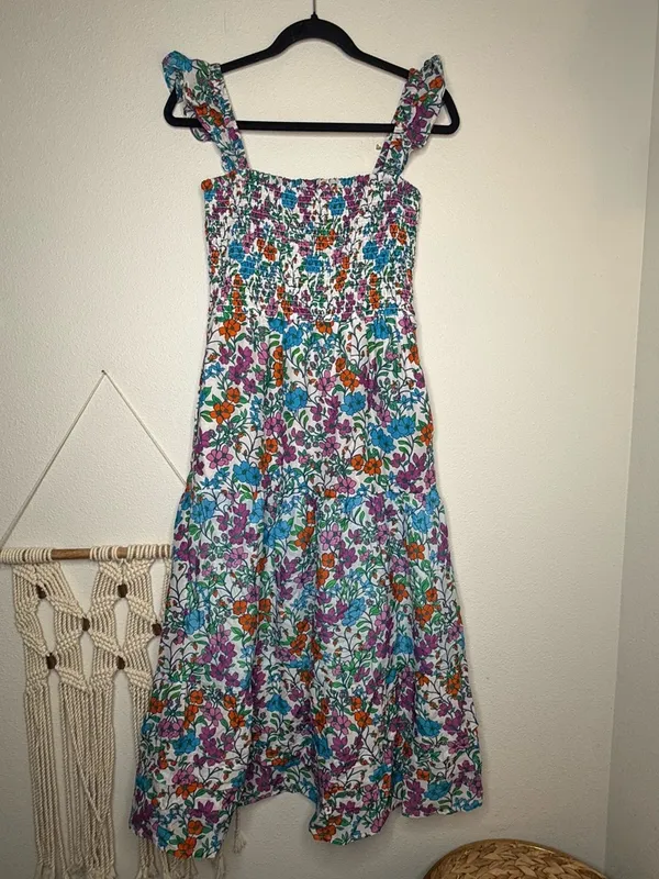 Anthropologie Roller Rabbit Dress Blomst Doe Silk Cotton Floral Shirred Sundress - Image 11