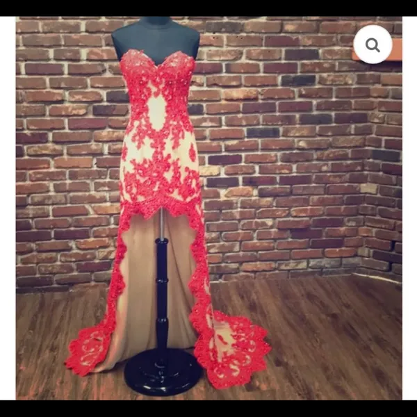 Sherri Hill 21016 Red/Nude Beaded High-Low Gown - Size 8. EUC! Like new! - Image 7