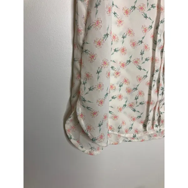 LC Lauren Conrad Blouse Womens Large White Floral Excellent Sleeveless V-Neck - Image 2