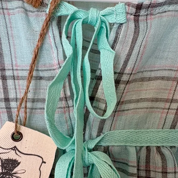 Easel Teal Plaid Blouse with Tie Accents - Image 4