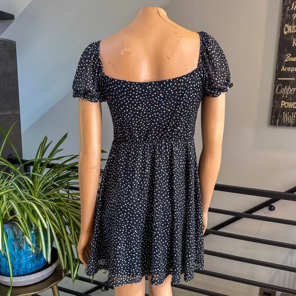 Altar'd State Black White Polka Dot Fit & Flare Puff Sleeve Mini Dress - Large - Image 7