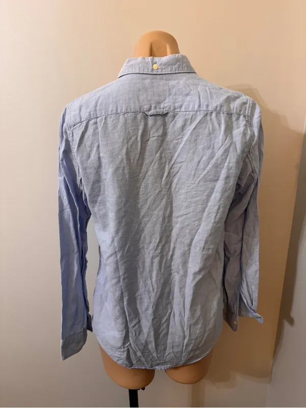 GAP The Fitted Boyfriend Long Sleeve Button Down Collared Shirt Medium Blue - Image 3