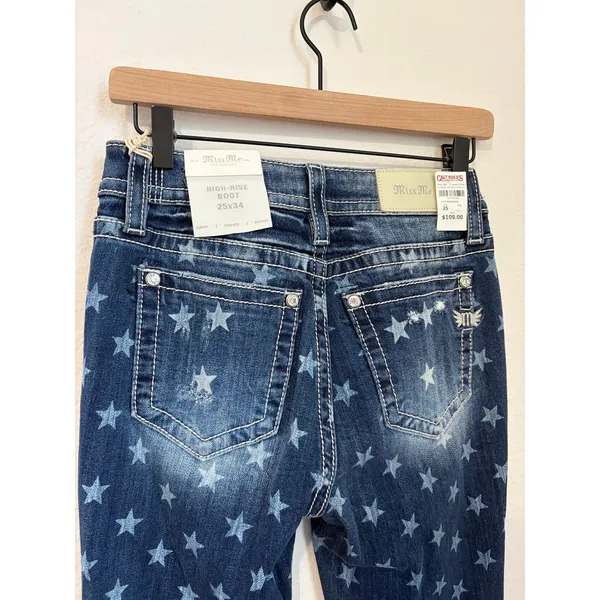 NEW Miss Me Bootcut Jeans Size 25 High Rise Boot Western Star Denim Boho Y2K - Image 7