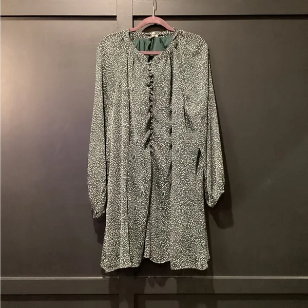 Joie Limited Edition Balloon Long Sleeve Green Flowy Chiffon Fall Dress Xxl - Image 3
