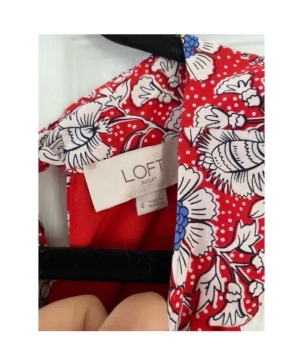 Loft Red Floral Jumpsuit Halter Neck - Image 6