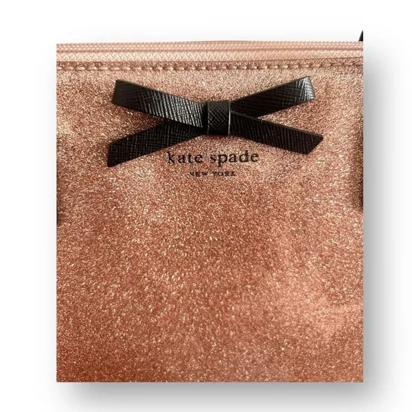 Kate Spade Rose Gold Glitter Small Tote Bag Sparkle Brown Bow‎ Holiday Party - Image 6