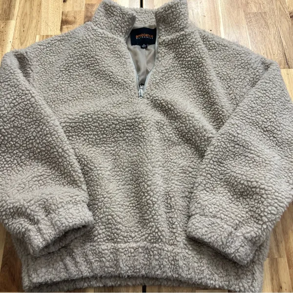 Ambiance Outerwear Beige Sherpa Fleece Half Zip Pullover Sweatshirt Size S - Image 2
