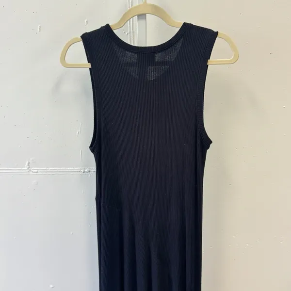 Kinly Black Ribbed Knit Sleeveless Asymmetrical Handkerchief Hem Maxi Dress XS/S - Image 6