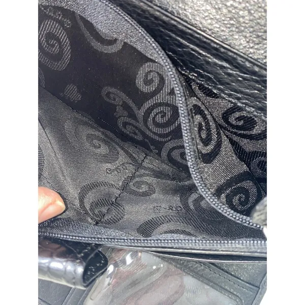 Brighton Black Leather Convertible Crossbody Wallet Croc Heart No Strap - Image 4