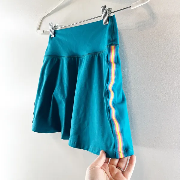 Spiritual Gangster Nyla Mini Skirt Side Stripe Dark Turquoise Teal Green Small - Image 5