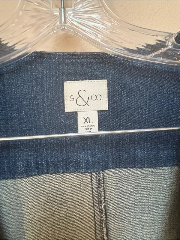 Style & Co XL Denim Blazer Faux Leather Equestrian Double Breasted Y2K Jacket - Image 14