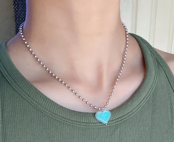 Handmade quality Czech glass bead fairy y2k cyber vintage retro style ball chain necklace💙🩵💙 - Image 7