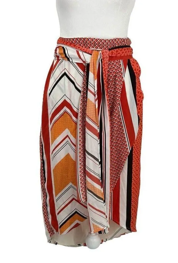 Banana Republic Tie Wrap Geo Skirt Orange White Size 4 - Image 2
