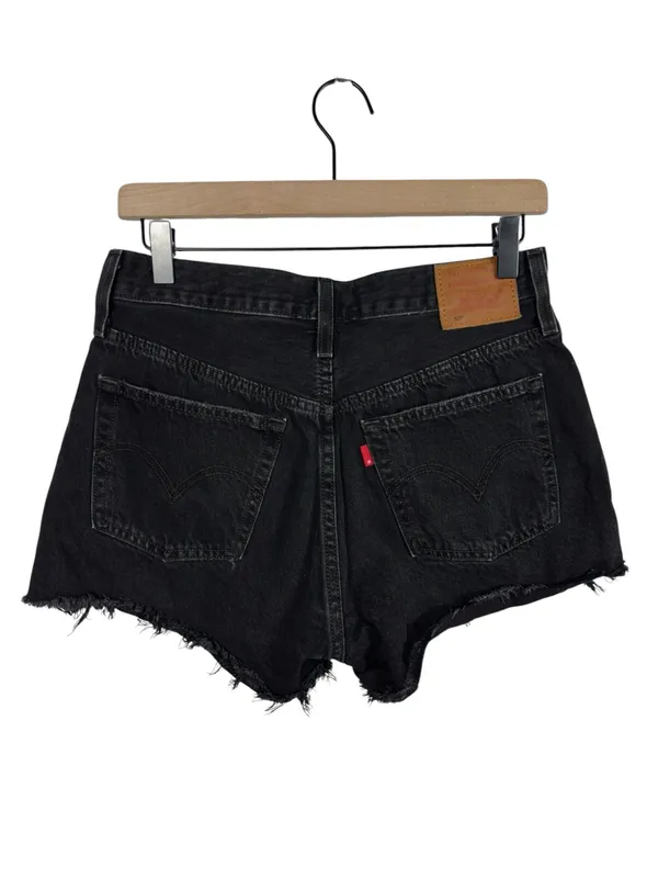 Levi’s Premium 501 Original Black Distressed Denim Cutoff Shorts‎ 28 - Image 3