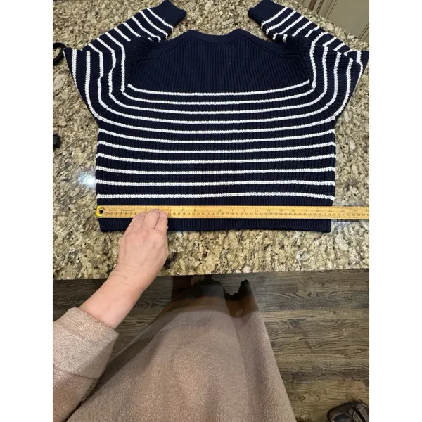 Aritzia Wilfred Maria Merino Wool Sweater Navy White Stripe Size Small - Image 11