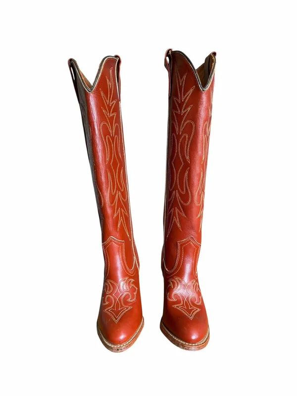Miss Capezio Vintage Women's Embroidered Leather Stacked Heel Boot Size 5 - Image 3