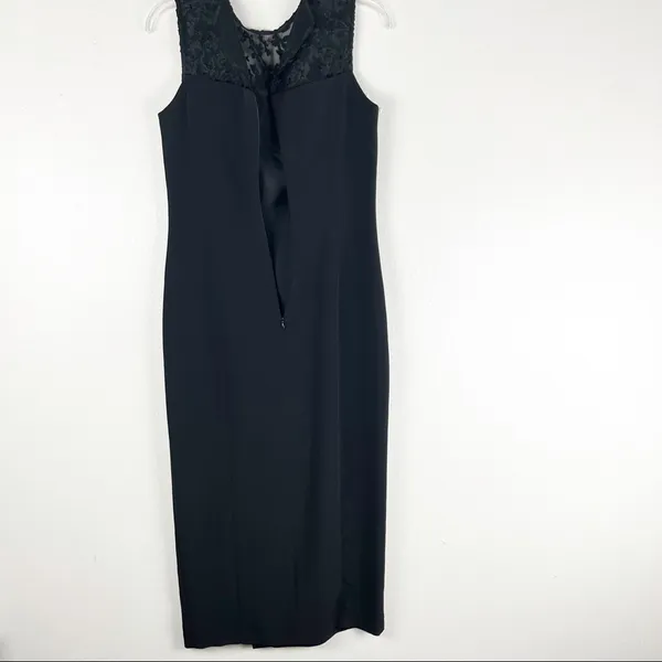 PAT ARGENTI Evening Wear Classic Black Velvet Lace Top Front Split Dress Size 6 - Image 2